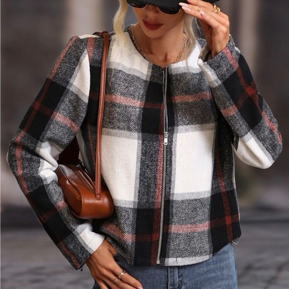 SHEIN Plaid print zip up jacket size Medium New without tags. - Picture 1 of 9